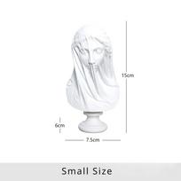 Šydu uždengtos graikų deivės biusto statula, klasikinė romėnų mitologija, dovanos, mergelės skulptūra, namai, svetainė, stalas, knygų lentynos, dekoracijos