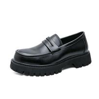 2025 Spring and Autumn Teenagers One-Pedal Loafers Platform Heightening Shoes Black Fashion Men's Casual Leather Shoes 38
