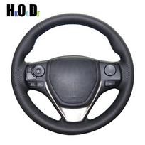 Juodas dirbtinės odos automobilio vairo užvalkalas, skirtas Toyota RAV4 2013- Corolla 2014- Auris 2013-2016 Scion iM 2016 Light Blue Thread