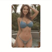 Vintažinis bikini metalinis sieninis ženklas Retro namų dekoras Vonios kambarys Virtuvė Miegamasis Dovana šviesiai pilka spalva