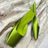 Aukštos kokybės žali šilkinio satino moteriški šlepetės Paprasti elegantiški temperamentingi sandalai Komfortas Namai Įžymybė Šventė Aukštakulniai Batai 35