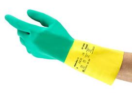 Latekso ir neopreno cheminės apsauginės pirštinės Ansell AlphaTec 87-900, ilgis 325mm, žalios/geltonos, dydis 8