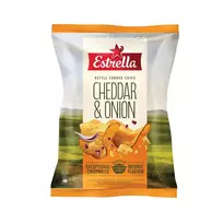 Čederio sūrio ir raudonųjų svogūnų skonio bulvių traškučiai ESTRELLA KETTLE, 120 g