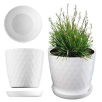 Plastikinis gėlių vazonas su stovu, vazonas, gėlių dangtelis, 30 cm, baltas, Kadax