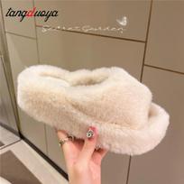 Moteriškos platforminės žieminės šlepetės Minkštos Šiltos kailio šlepetės Slip On Mules šlepetės Paprastos pūkuotos šlepetės moteriškos dirbtinio kailio šlepetės patalpose 42 juoda