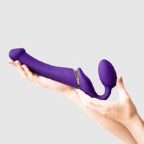Strap-on-me Vibrating remote-controlled fantasy dildo with three motors for anal and vaginal sex. Purple silicone, 156 mm, 3.3 cm