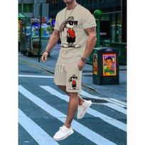 Naujas 3D animacinių filmukų zuikio paveikslėlio vyriškas dviejų dalių komplektas T-shirt ir šortai Vasaros laisvalaikio trumpomis rankovėmis viršus Sportinis komplektas S