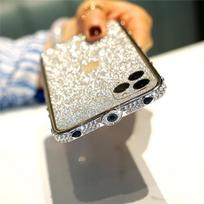 Kalnų krištolinio deimantinio metalo buferio telefono dėklas, skirtas iPhone 14 Plus 13 12 11 Pro XS Max XR X Bling Bling Blizgantis nugaros plėvelės dangtelis iphone 14plus sidabras