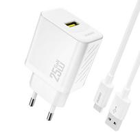 Dudao A27STEU 25W GaN USB-A Sieninis Įkroviklis su USB-A - USB-C Laidu - Baltas