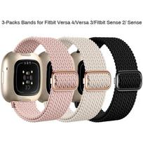 3 vnt. Sportinės apyrankės, Suderinamos su Fitbit Versa 3/Versa 4/Sense 2/Sense, Reguliuojama tampri Solo Loop Nailoninė pakeičiama laikrodžio apyrankė