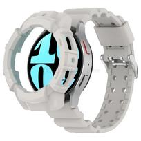 Šarvuotas dėklas+Dirželis Samsung Galaxy Watch 6 5 40mm 44mm Sportinis silikoninis apsauginis dangtelis Dirželis Samsung Watch 5 Pro 45mm Buferis Galaxy Watch 6 40mm šviesiai pilka spalva
