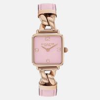 COACH Cass Women's 2H Quartz Watch – 22 mm Square Stainless Steel Case – Calfskin Strap – Stylish Fashion Accessory, Gift for Her, Blush vidutinė rožinė