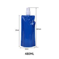 Nešiojama lauko vandens butelis sulankstomas silikagelis sportui, žygiams, kempingui, vandens maišas 260x120x30mm važinėjimui, lauko veiklai 480ML Blue