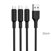 3in1 USB A į Lightning / Micro USB / USB C Hoco 2A 1 m X25 juodas