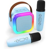Karaokės rinkinys su "Bluetooth" ir dvėjais mikrofonais - žydras