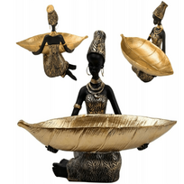 Afrikietės moters skulptūra, figūrėlė su padėklu rankose - 21cm