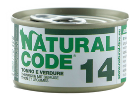 NATURAL CODE 14 tuno ir daržovių konservai katėms, 85 g
