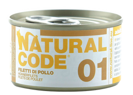 NATURAL CODE 01 vištienos filė konservai katėms, 85 g
