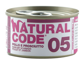 NATURAL CODE 05 vištienos ir kumpio konservai katėms, 85 g