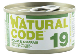 NATURAL CODE 19 vištienos ir šparagų konservai katėms, 85 g