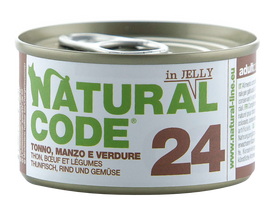 NATURAL CODE 24 tuno, jautienos ir daržovių konservai katėms, 85 g