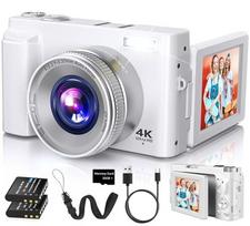 Skaitmeninis fotoaparatas 4K 48MP fotoaparatas su atlenkiamu ekranu, 16X, baltas