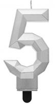 „Number Diamond Metallic Sidabrinis 5“ skaitmeninė žvakė, torto formos žvakė