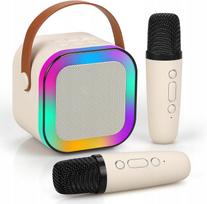 Extralink Kids Mini Karaoke Set LED Speaker 2x Microphone Beige, Bluetooth, AUX, Memory Card Slot, RGB Lighting