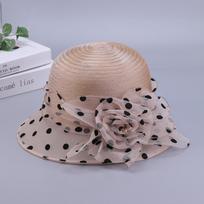 Elegantiška moteriška skrybėlė nuo saulės su taškeliais, tinklelio dizainas, organzos gėlės, kepurės pralaidumui orui, kelionėms, atostogoms, skrybėlė nuo saulės ONE SIZE juoda
