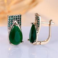 Water Drop Jade Stone Green Crystal Zircon Hoop Earrings For Women Vintage Gold Color Ear Buckle Engagement Jewelry Wedding Gift