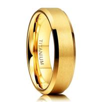 TIGRADE Pure Titanium Rings Gold Color 6MM 8MM Brushed Wedding Band Luxury in Comfort Fit Matte for Men Women Anti-allergy 5.5