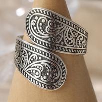 Bohemian-style Hand Carved Patterned Silvery Plated Open Ring for Women and Men Adjustable Band  Ethnic Style Accessories resizable&Silver Plated