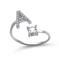 Silver Color Zircon Initial A-Z Letter Rings For Women 26 English Alphabet Adjustable Opening Ring Name Female Wedding Jewelry