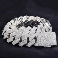 HipHop Men Women 14MM Prong Cuban Link Chain Necklace Bling Iced Out 2 Row Rhinestone Paved Miami Rhombus Cuban Necklace Jewelry 50cm