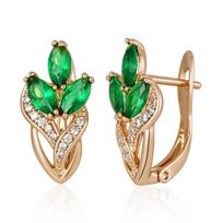 Wbmqda  Green Crystal Flower Drop Earrings For Women 585 Rose Gold Color Natural Zircon Setting Wedding Party Jewelry