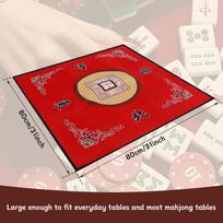 80x80cm Large Mahjong Mat Anti-Noise Toard Game Table Mat Polyester Slid-Proof Mahjong Accessory Tablecloth for Home Game Party 1PC raudona