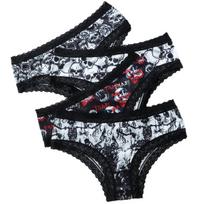 4Pcs Women's Gothic Low - Rise Hipster Panties with Contrast Lace Trim, Skull & Rose Prints for a Sexy Halloween Look Comfortable Hipster Panties S