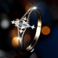 Aqua Blue Crystal Geometric Zircon Stone Rings For Women Vintage Trendy Gold Color Engagement Bands Wedding Jewelry Bridal Gifts 5