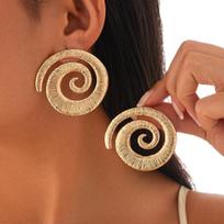 KunJoe Punk Hip Hop Spiral Big Round Stud Earrings for Women Trendy Geometry Snail Piercing Earrings Female Party Ear Decoration