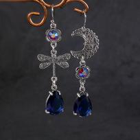 New Style Creative Dragonfly Star Asymmetrical Earrings  Trend Blue Teardrop Dangle Hook Earrings