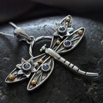 1 Piece Vintage Insect Dragonfly Flower Faux Blue Crystal Metal Silver Color Pendant Necklace gray