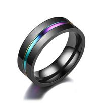 8MM Juodo Titano Žiedas Vyrams Berniukams Paprasti Nerūdijančio Plieno Žiedai Madingi Vaivorykštės Griovelio Žiedai Juvelyrikos Aksesuarai Dovanos 6
