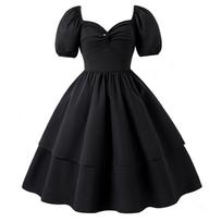 Madinga juoda princesės suknelė vaikams Pavasario ir vasaros Elegantiška mergaičių suknelė Hepburn stiliaus 130cm=8Y juoda
