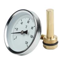63 mm bimetalinis termometras šildymo įrangai ir lauko naudojimui 0–120 Celsijaus laipsnių beige