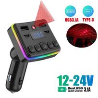 Car Charger FM Transmitter Bluetooth 5.4 PD Type-C Dual USB Ambient Player Handsfree MP3 Charger Type-C Wireless With Ambient Light juoda