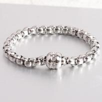 Street trendsetter rap personality versatile 7MM square round bead stainless steel bracelet 18K gold 20cm