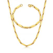 Gold Color Stainless Steel 3mm Irregular Link Chain Bracelets Necklace For Women  Party Wedding Jewelry Sets Gifts 45cm and 21cm