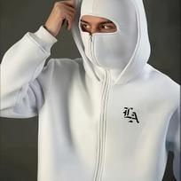 Fashion Printed Y2K Men's Double Hat Zipper Open Knitter Fashion Casual New Product Mask Double Hat Sweater S