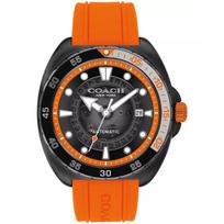 COACH Men's Charter Automatic Orange Silicone Watch 44mm 14602716 juoda