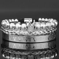 3 vnt./rinkinys Prabangūs Karališki Cirkonio Karūnos Vyriški Apyrankės Romėniškas Skaičius Pintas Reguliuojamas Pulseira